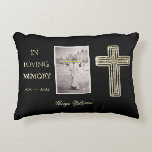 In Loving Memory Typography Golden Cross Photo Decorative Cushion