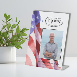 In Loving Memory US Flag Funeral Memorial Pedestal Sign