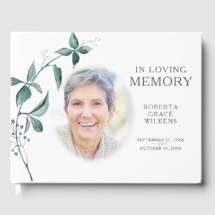 In Loving Memory Watercolor Botanical Script Photo Guest Book