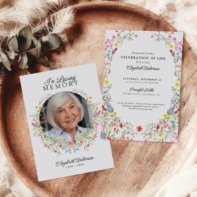 In Loving Memory Watercolor Wildflowers Memorial Invitation (Creator Uploaded)