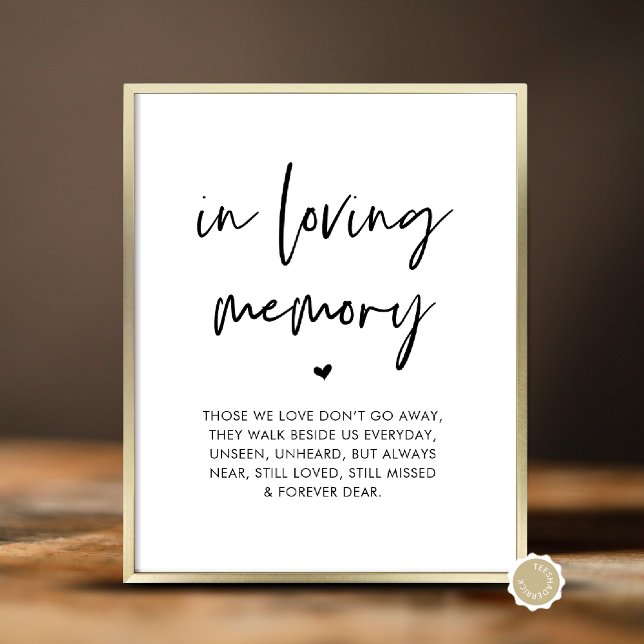 In Loving Memory, Wedding Memorial Table Poster (In Loving Memory, Wedding Memorial Table Sign, Unseen, Unheard, Forever Dear, Digital Download)