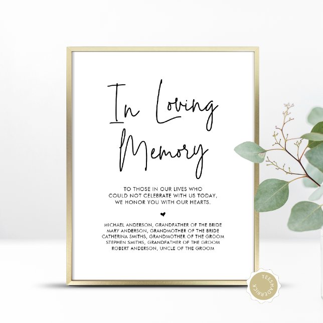 In Loving Memory, Wedding Memorial Table Poster (In Loving Memory, Wedding Memorial Table Sign, Forever In Our Hearts, Digital Download, Printed)