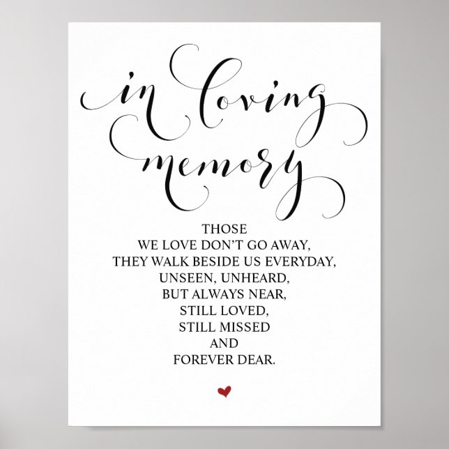 In loving memory Wedding Memorial Table Sign (Front)