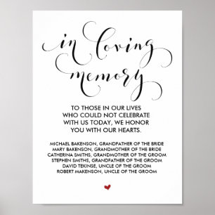 In loving memory Wedding Memorial Table Sign