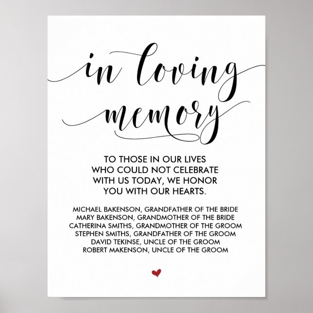 In loving memory Wedding Memorial Table Sign v20 (Front)