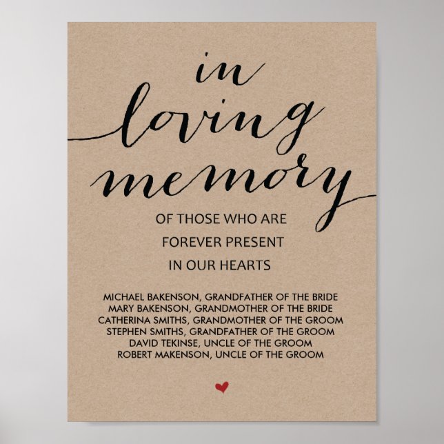 In loving memory Wedding Memorial Table Sign v3 (Front)