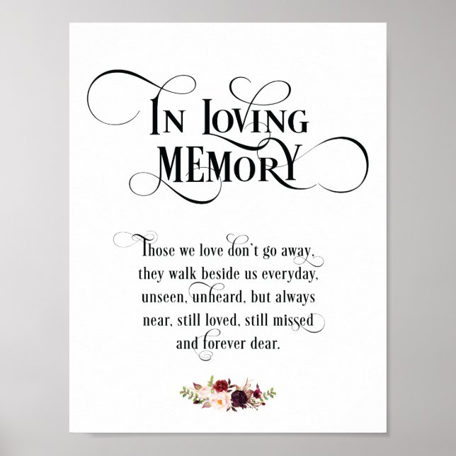 In loving memory Wedding Memorial Table Sign v5 (Front)