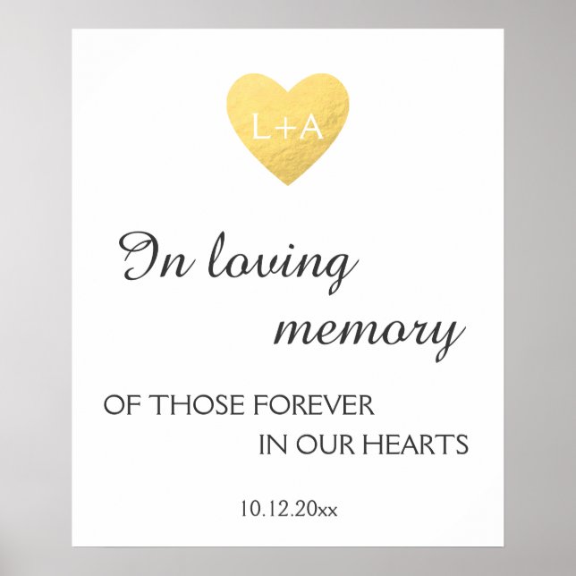In loving memory Wedding sign, faux gold heart Poster (Front)