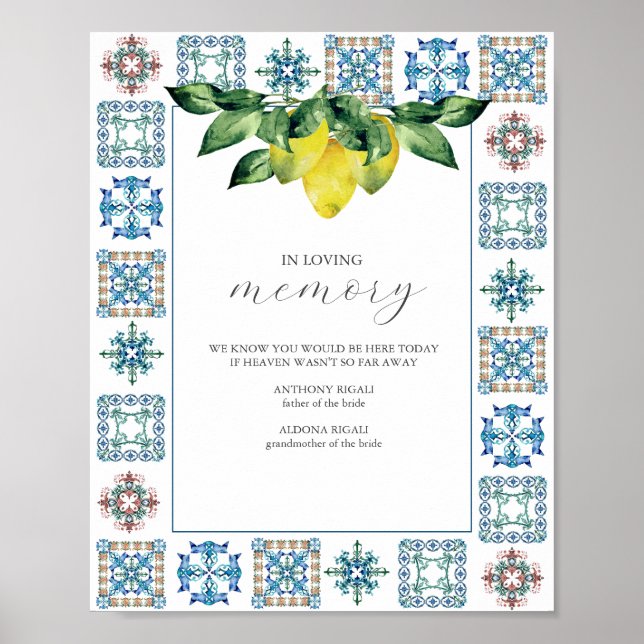 In Loving Memory Wedding Sign Lemons (Front)