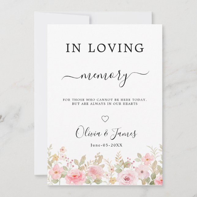 In Loving Memory Wedding Sign Template with Rose, (Front)