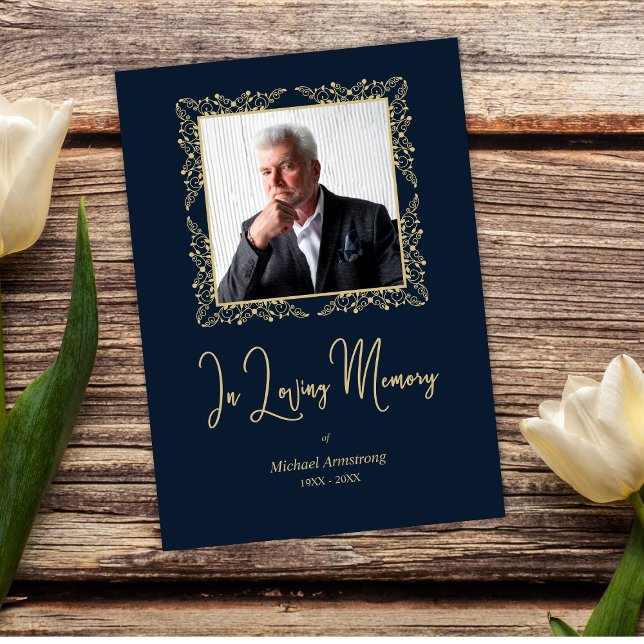 In Loving Memory Whimsical Script Photo Funeral  Card (Creator Uploaded)