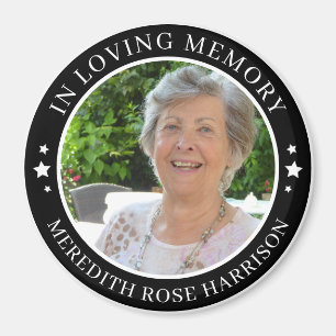 In Loving Memory White Stars Black Photo Memorial Magnet