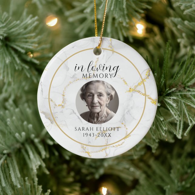 In Loving Memory with Photo | marble gold  Ceramic Ornament (Tree)