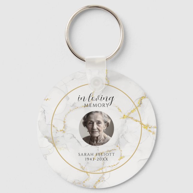 In Loving Memory with Photo | marble gold  Key Ring (Front)