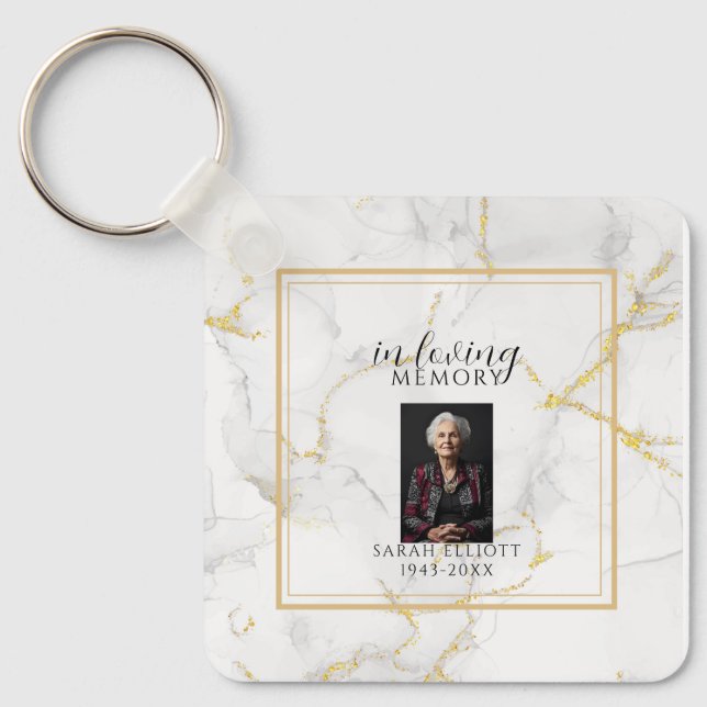 In Loving Memory  with Photo | marble gold Key Ring (Front)