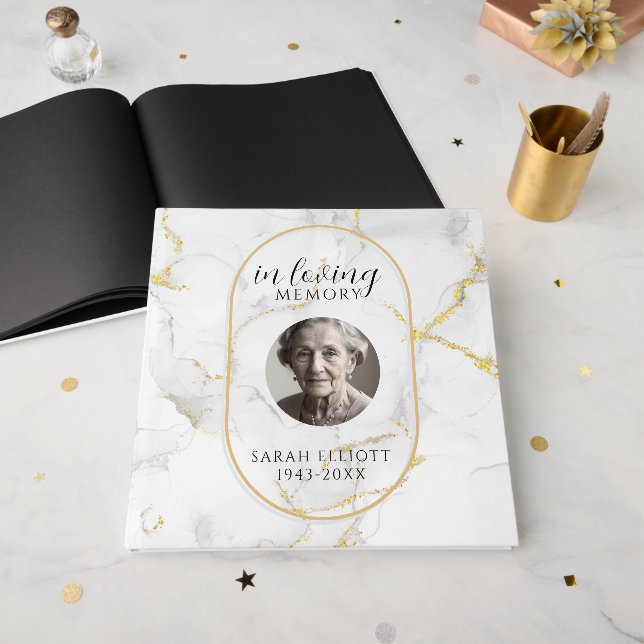 In Loving Memory  with Photo | marble  Guest Book (Front Open)