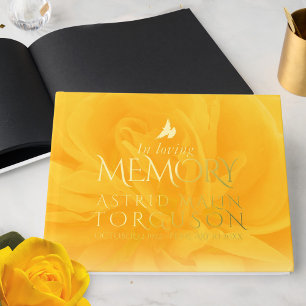 In loving memory yellow rose gold foil guest book