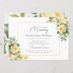 In Loving Memory Yellow Roses 1 Photo  Invitation