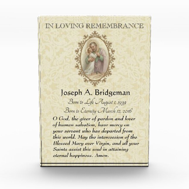 In Loving Remembrance St. Joseph Prayer Keepsake Photo Block (Front)