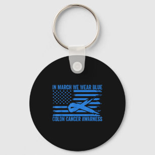 In march we wear blue colon cancer awareness key ring