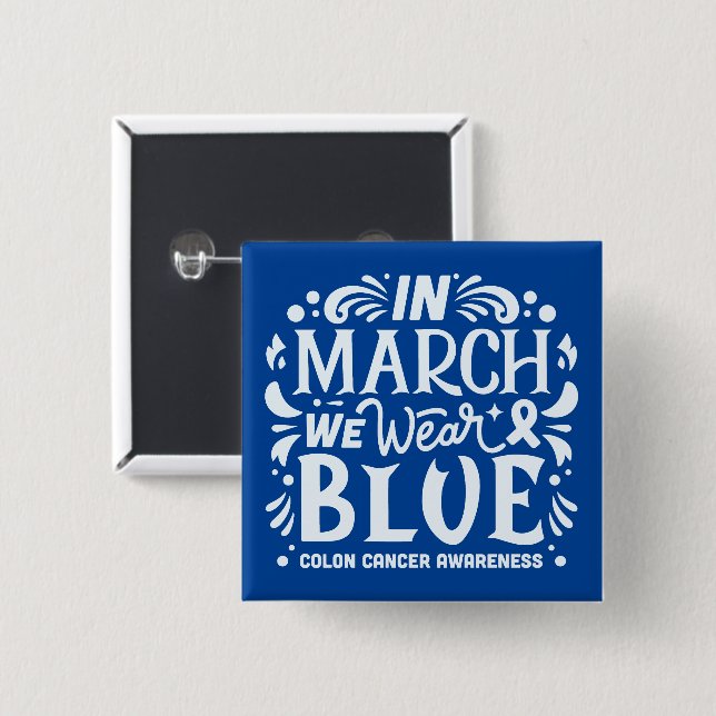 In march we wear blue colon cancer ribbon 15 cm square badge (Front & Back)