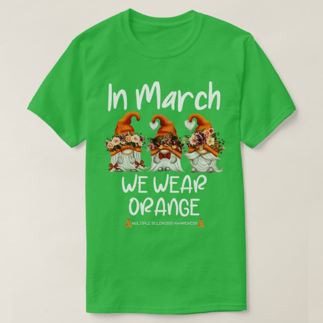 In March we wear orange floral gnome design T-Shirt (Design Front)