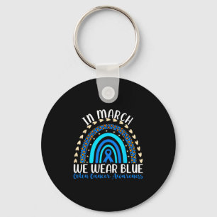 In march wear blue ribbon for colon cancer key ring