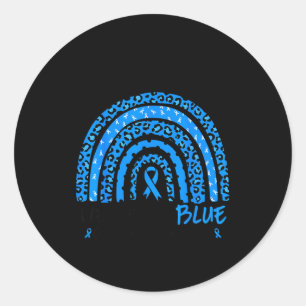 In march wear blue ribbon rainbow colon cancer classic round sticker