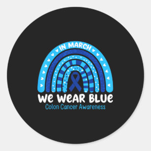 In march wear blue ribbon rainbow colon cancer classic round sticker