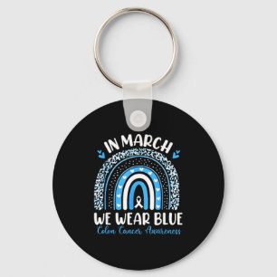 In march wear blue ribbon rainbow colon cancer key ring