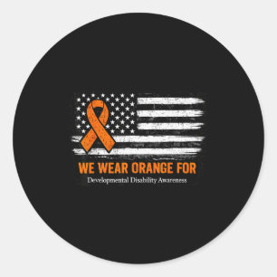In march wear orange developmental disability classic round sticker