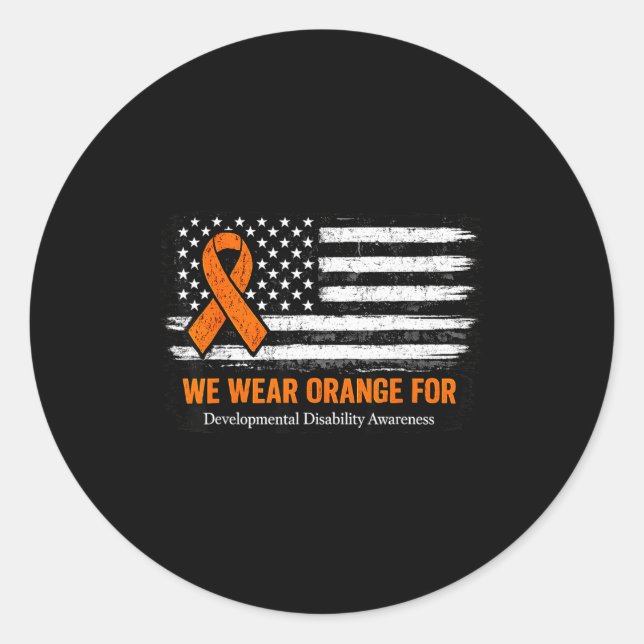 In march wear orange developmental disability classic round sticker (Front)