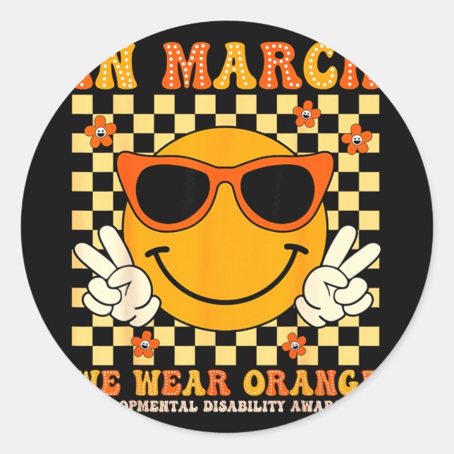 In March Wear Orange Developmental Disability Classic Round Sticker (Front)