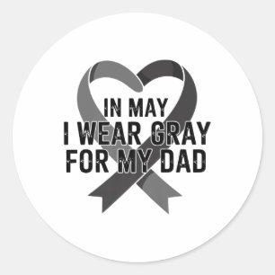 In May I Wear Grey Ribbon Brain Tumour Awareness A Classic Round Sticker