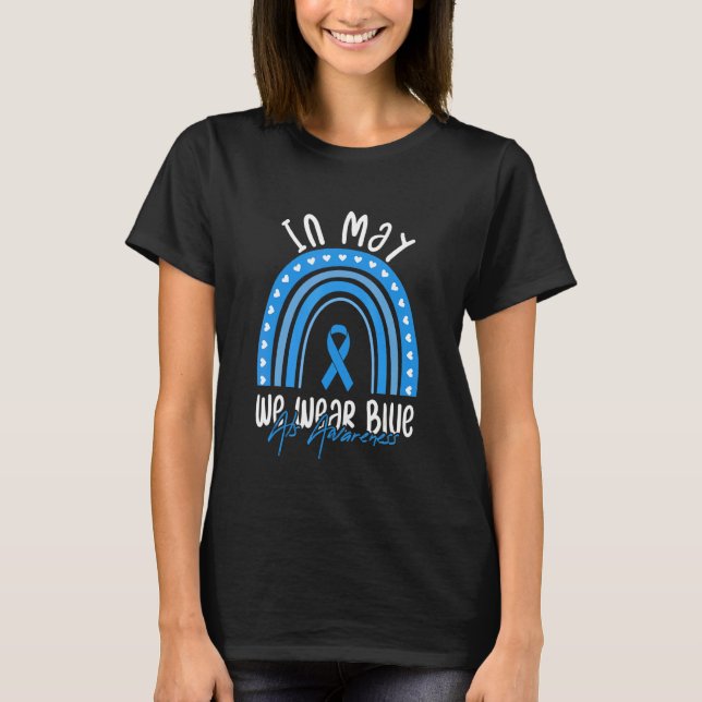 In May We Wear Blue Als Awareness Boho Rainbow Blu T-Shirt (Front)