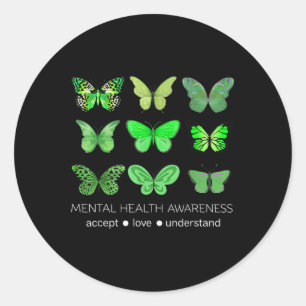 In May We Wear Green Butterfly Mental Health Aware Classic Round Sticker
