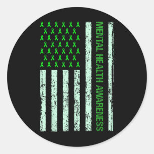 In May We Wear Green Mental Health Awareness Month Classic Round Sticker