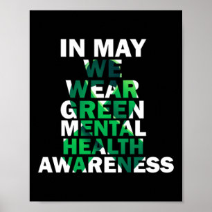 In May We Wear Green Mental Health Awareness Month Poster