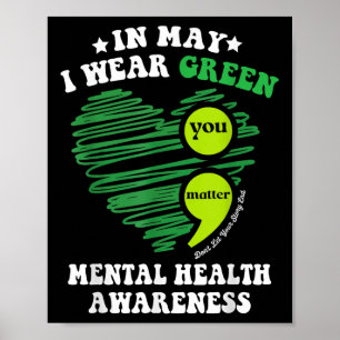 In May We Wear Green Mental Health Awareness Rainb Poster