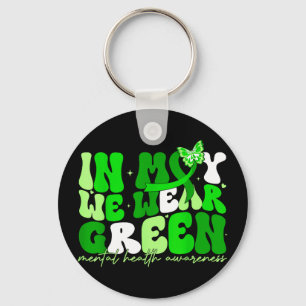 In may we wear green mental health butterfly ribbo key ring