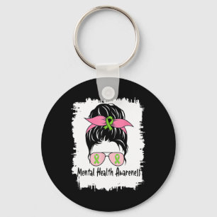 In May We Wear Green Messy Bun Mental Health Aware Key Ring