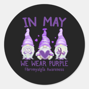 In May We Wear Purple Fibro Awareness Month Gnome Classic Round Sticker