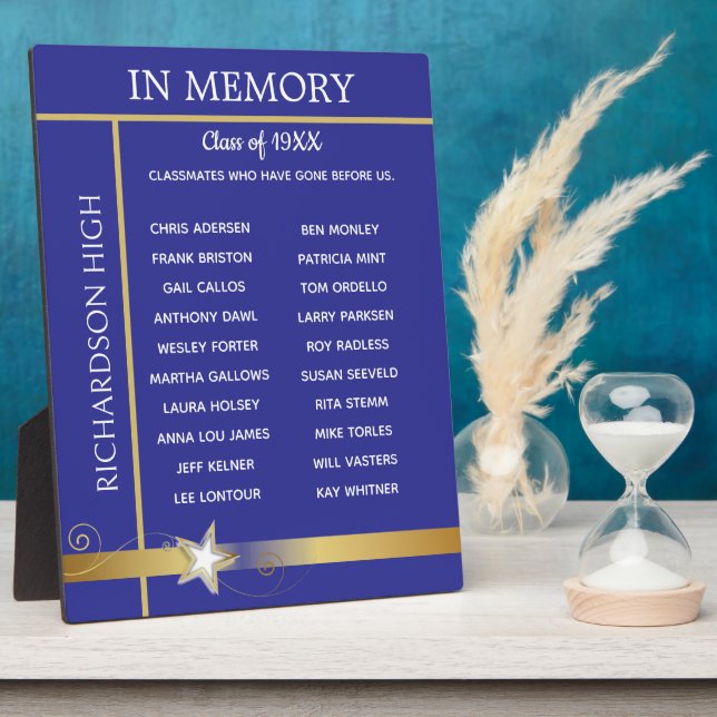 In Memory. Class Reunion Tribute Easel Plaque (Side)