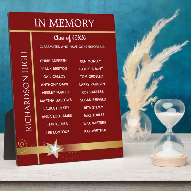 In Memory. Class Reunion Tribute Easel Plaque (Side)