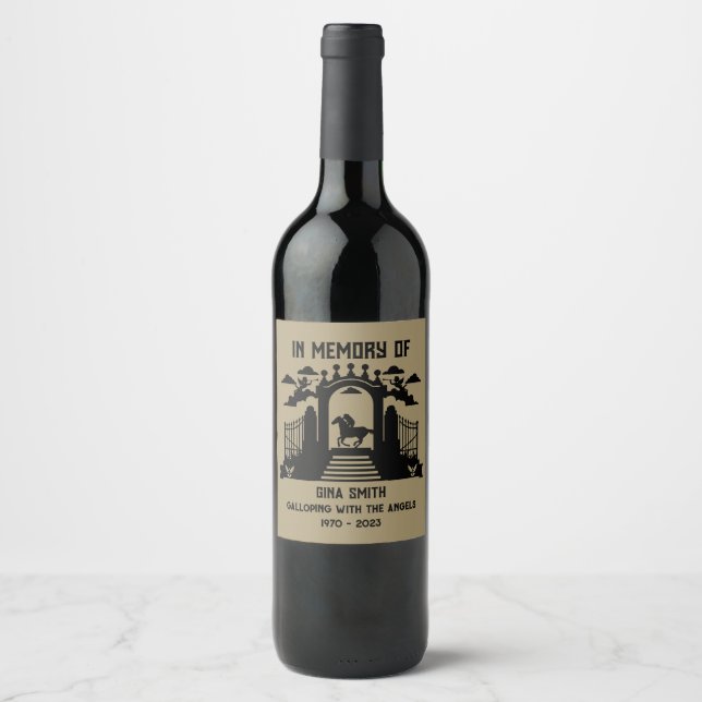 In Memory Horseback Riders Funeral Wine Label (Front)