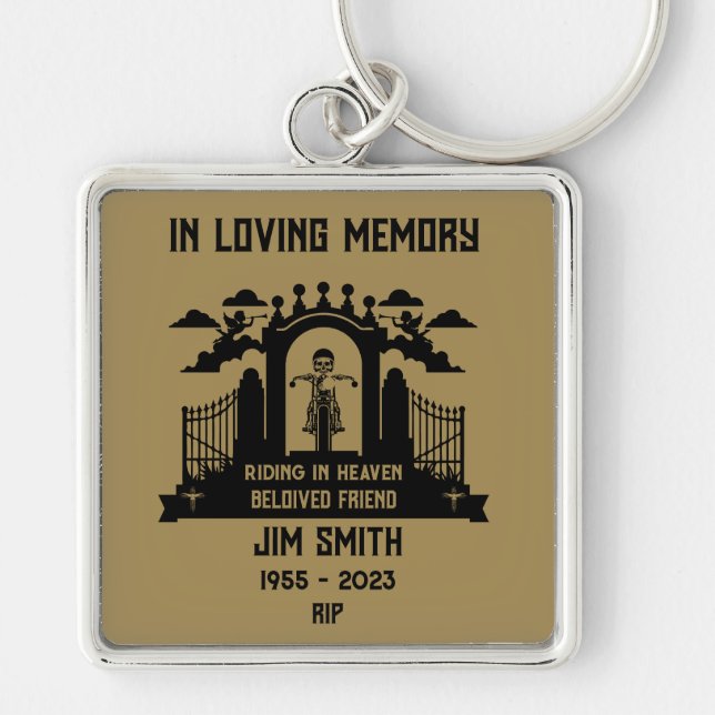 In Memory Motorbike Rider Biker Funeral Key Ring (Front)