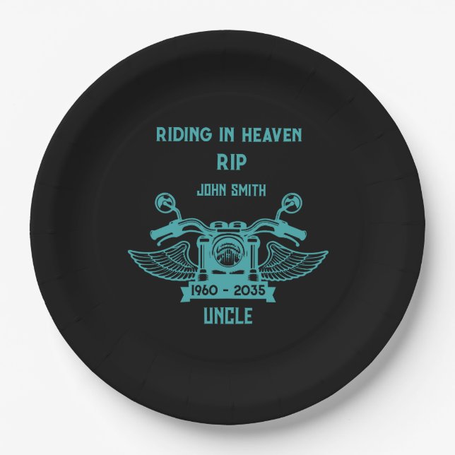 In Memory Motorbike Rider Biker Funeral Paper Plate (Front)