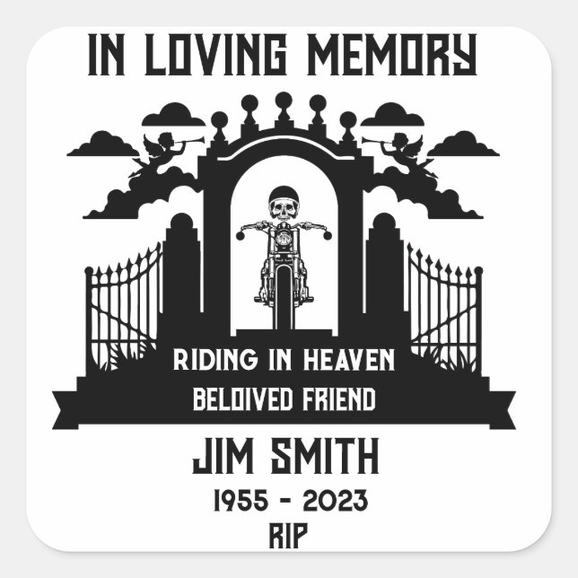 In Memory Motorbike Rider Biker Funeral Square Sticker (Front)