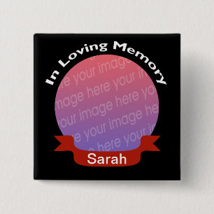 In Memory of Black Photo Button with Name
