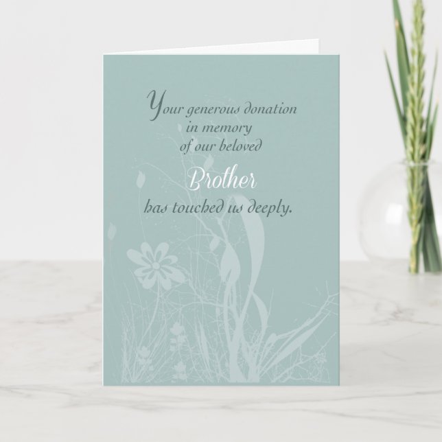 In Memory of Brother, Thank You for Donation Tea Card (Front)